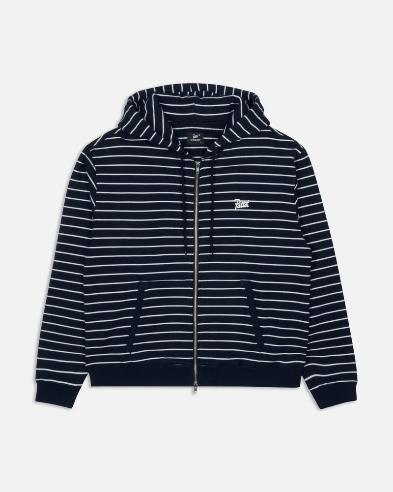 Patta Striped Zip Up Hooded Sweater (Black Iris)