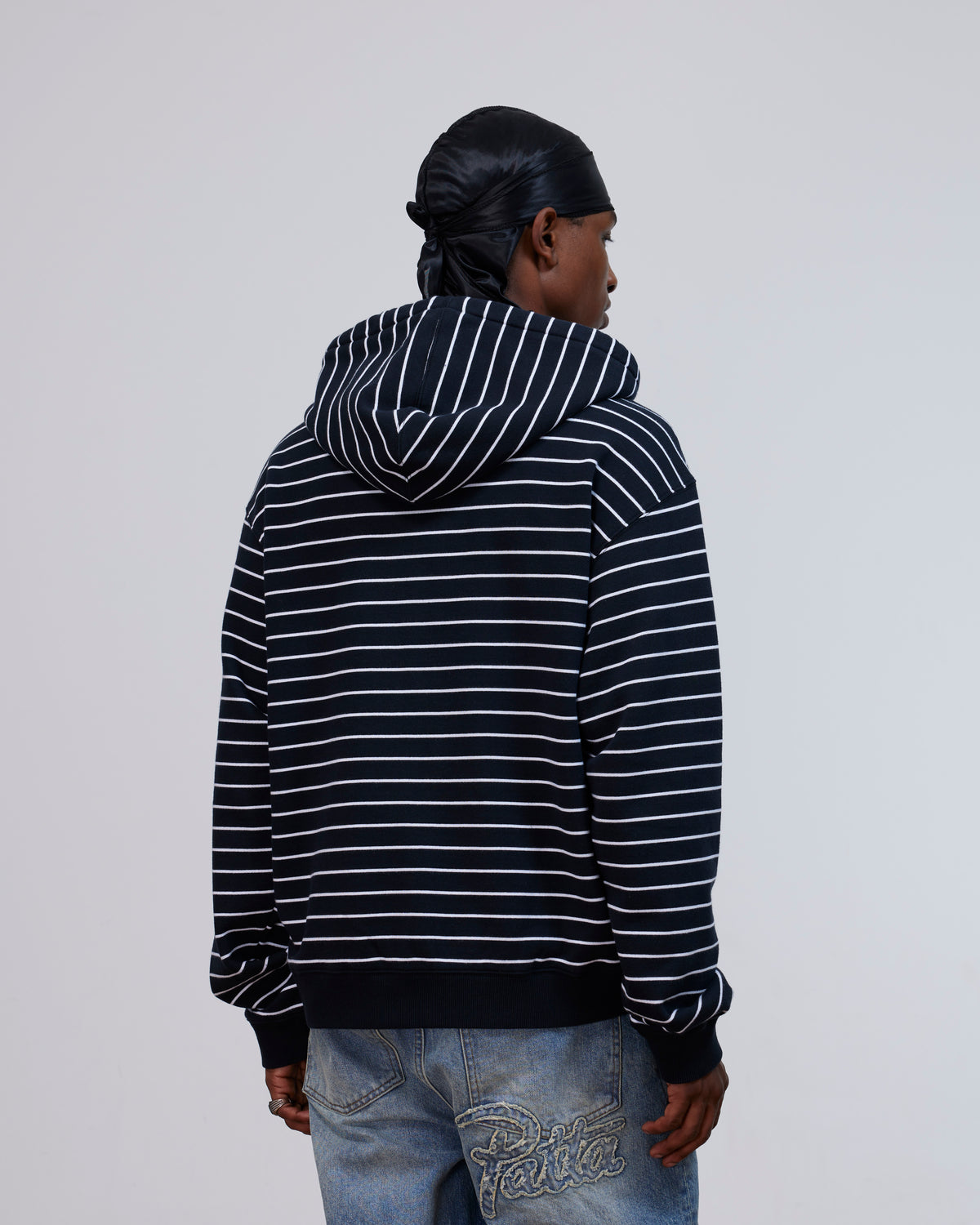 Patta Striped Zip Up Hooded Sweater (Black Iris)