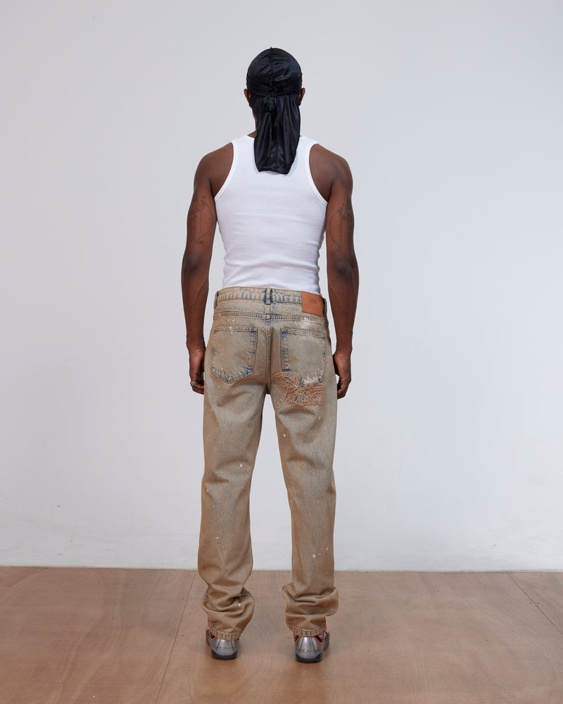 Patta Dirty Splatter Straight Leg Denim Pants (Sandwashed Light Blue Denim)