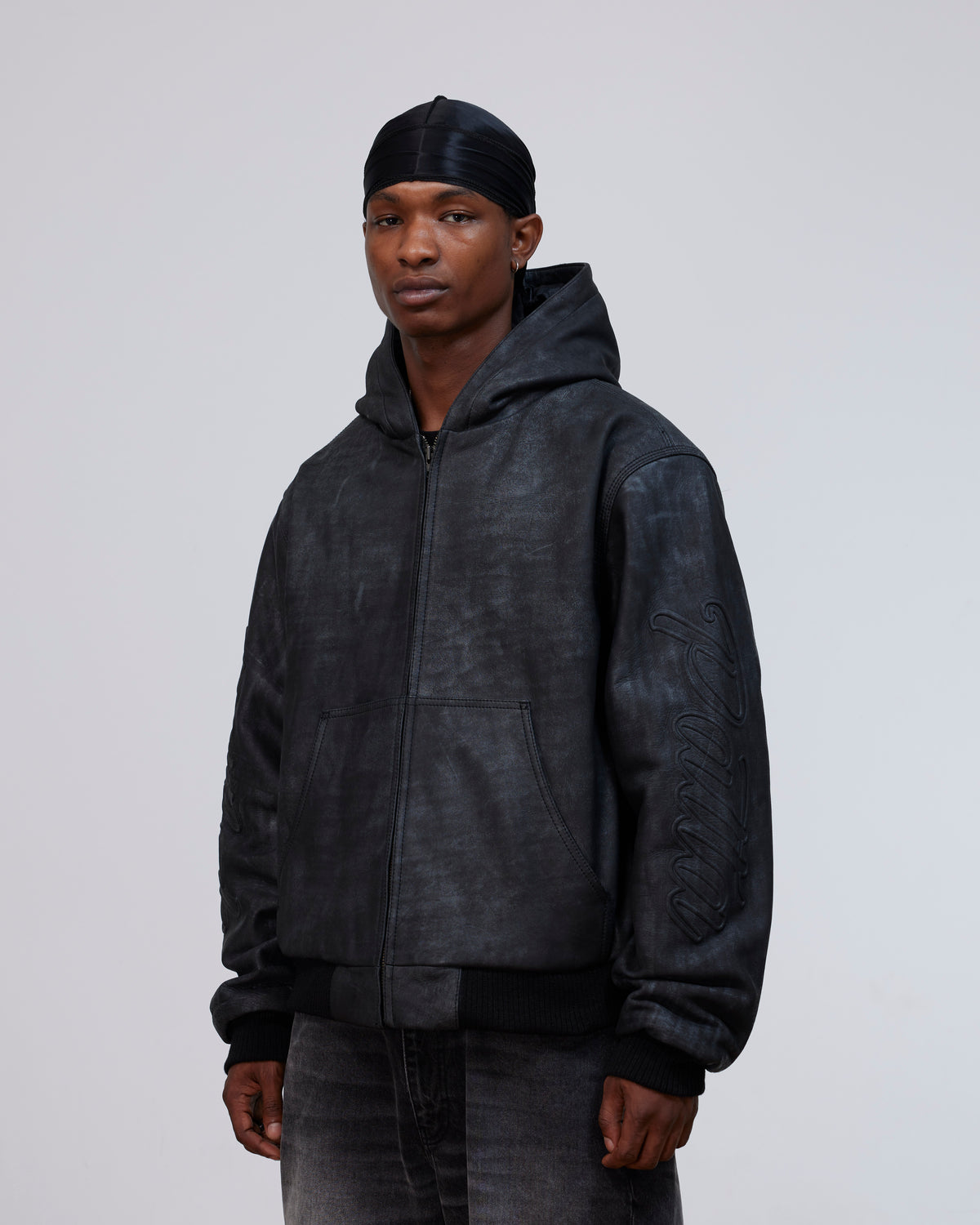 Patta Leather Hooded Bomber Jacket (Black)