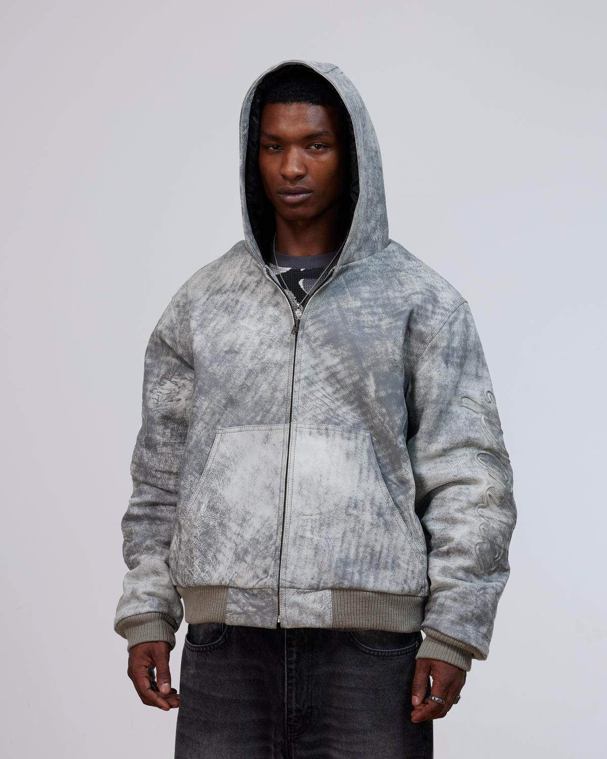Patta Leather Hooded Bomber Jacket (Moonless Night)