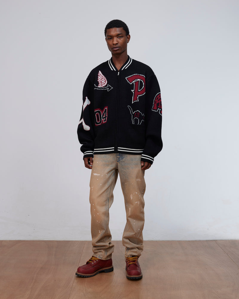 Patta Varsity Knitted Cardigan (Black)