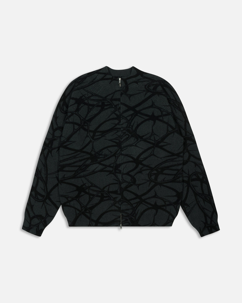 Patta Ribbed Knitted Cardigan (Grey Pinstripe)