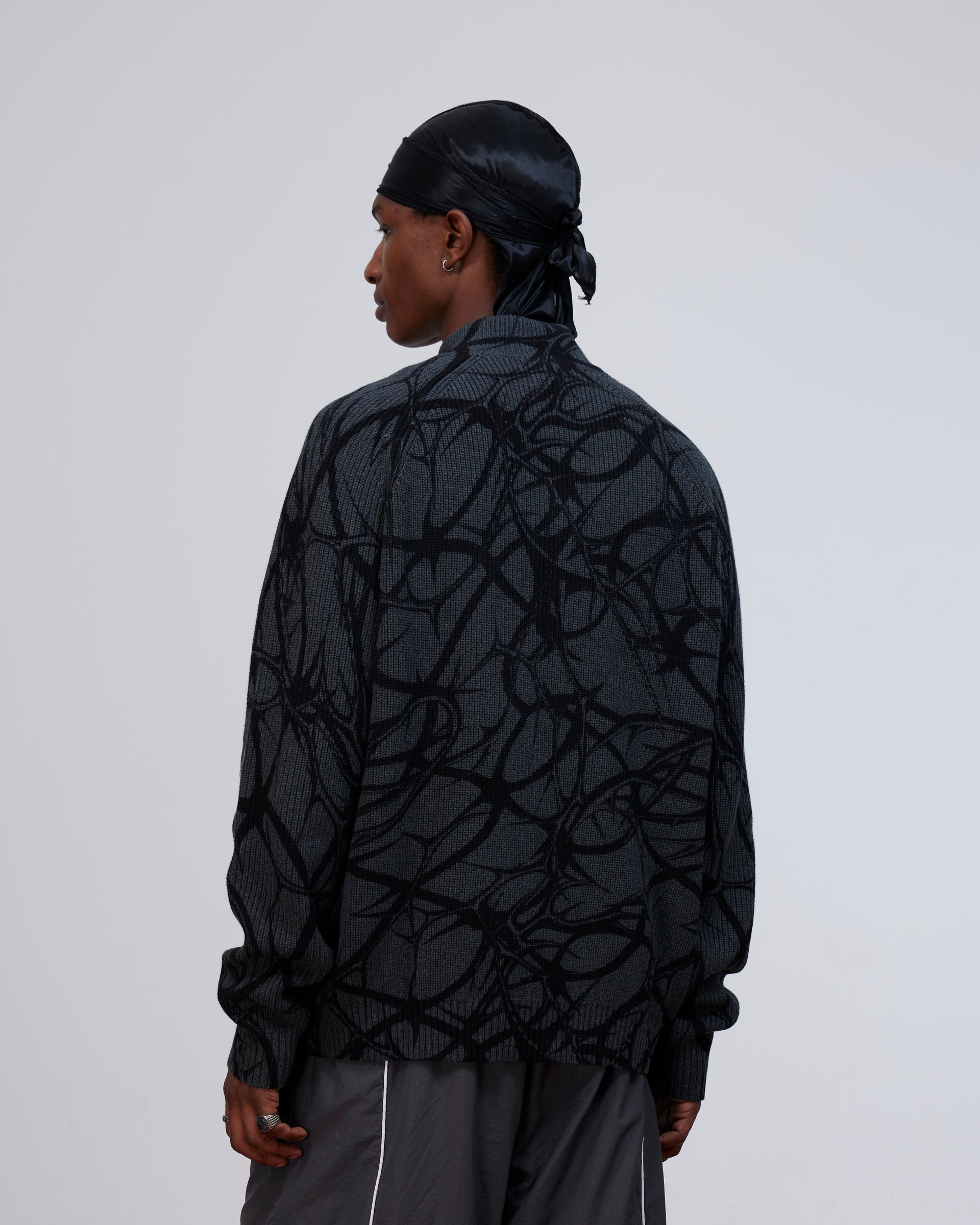 Patta Ribbed Knitted Cardigan (Grey Pinstripe)