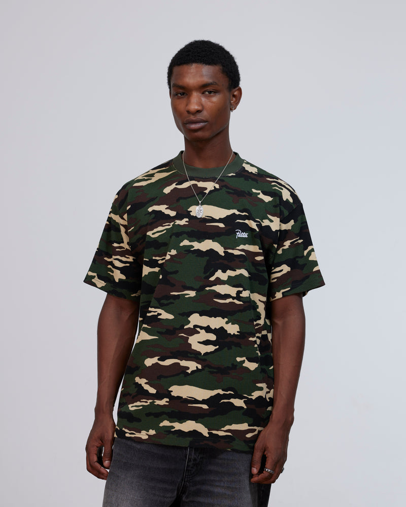Patta Waffle Script Logo T-Shirt (Woodland Camo)