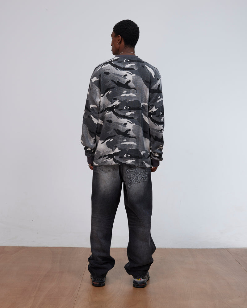 Patta Ghost Spray Camo Waffle Long Sleeve (Jet Black)