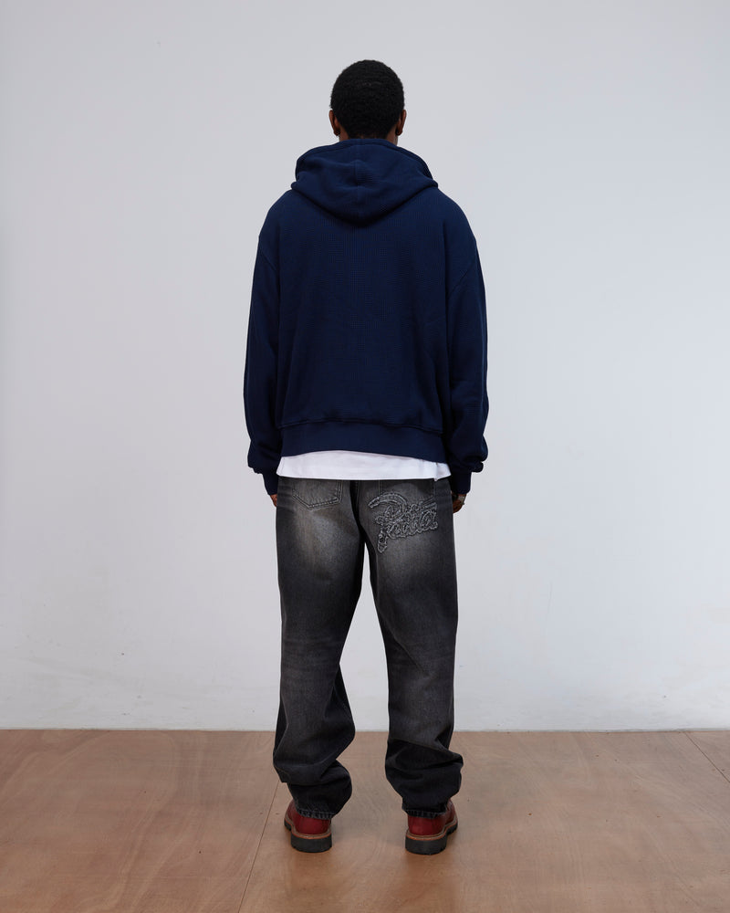 Patta Waffle Reversible Zip Up Hooded Sweater (Black Iris)