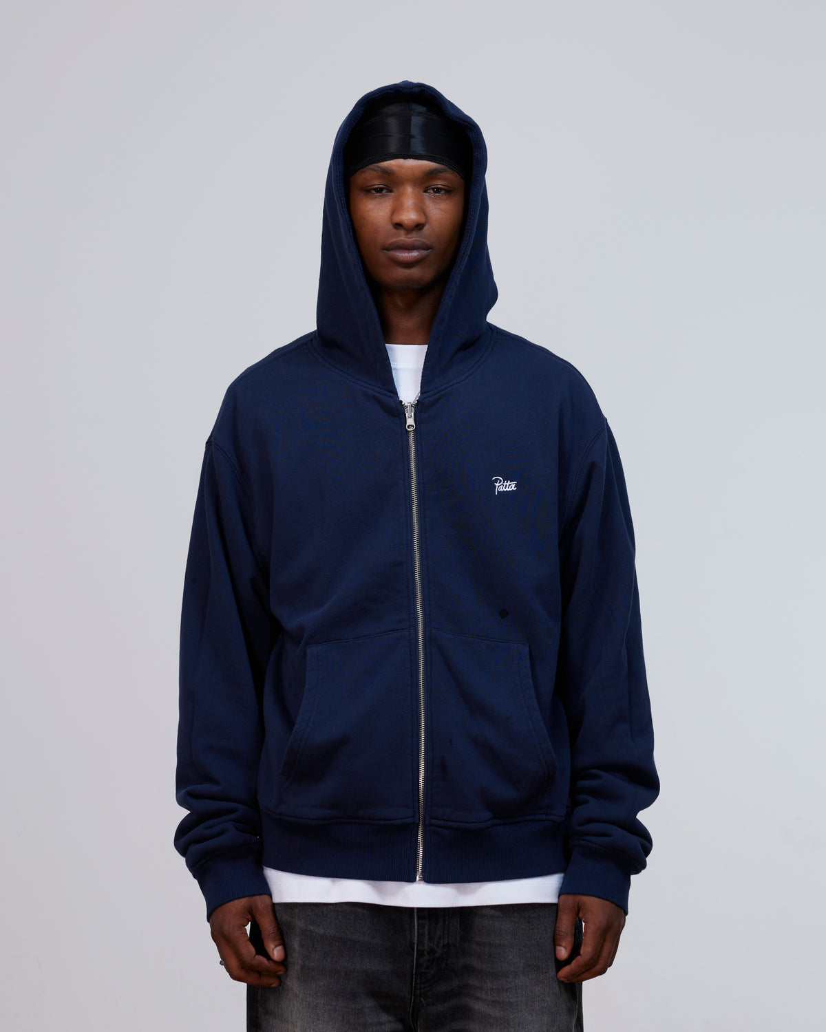Patta Waffle Reversible Zip Up Hooded Sweater (Black Iris)