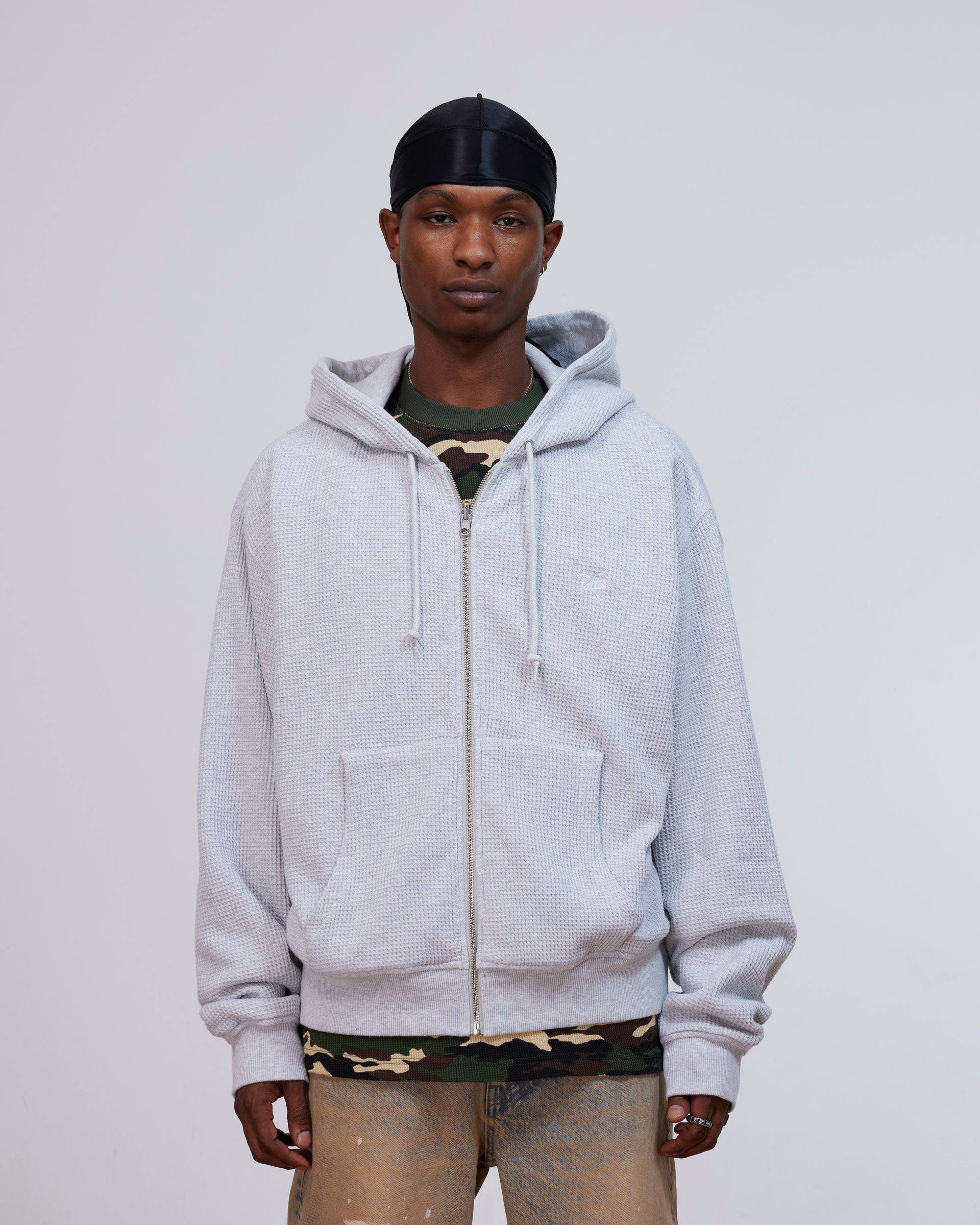 Patta Waffle Reversible Zip Up Hooded Sweater (Grey heather)