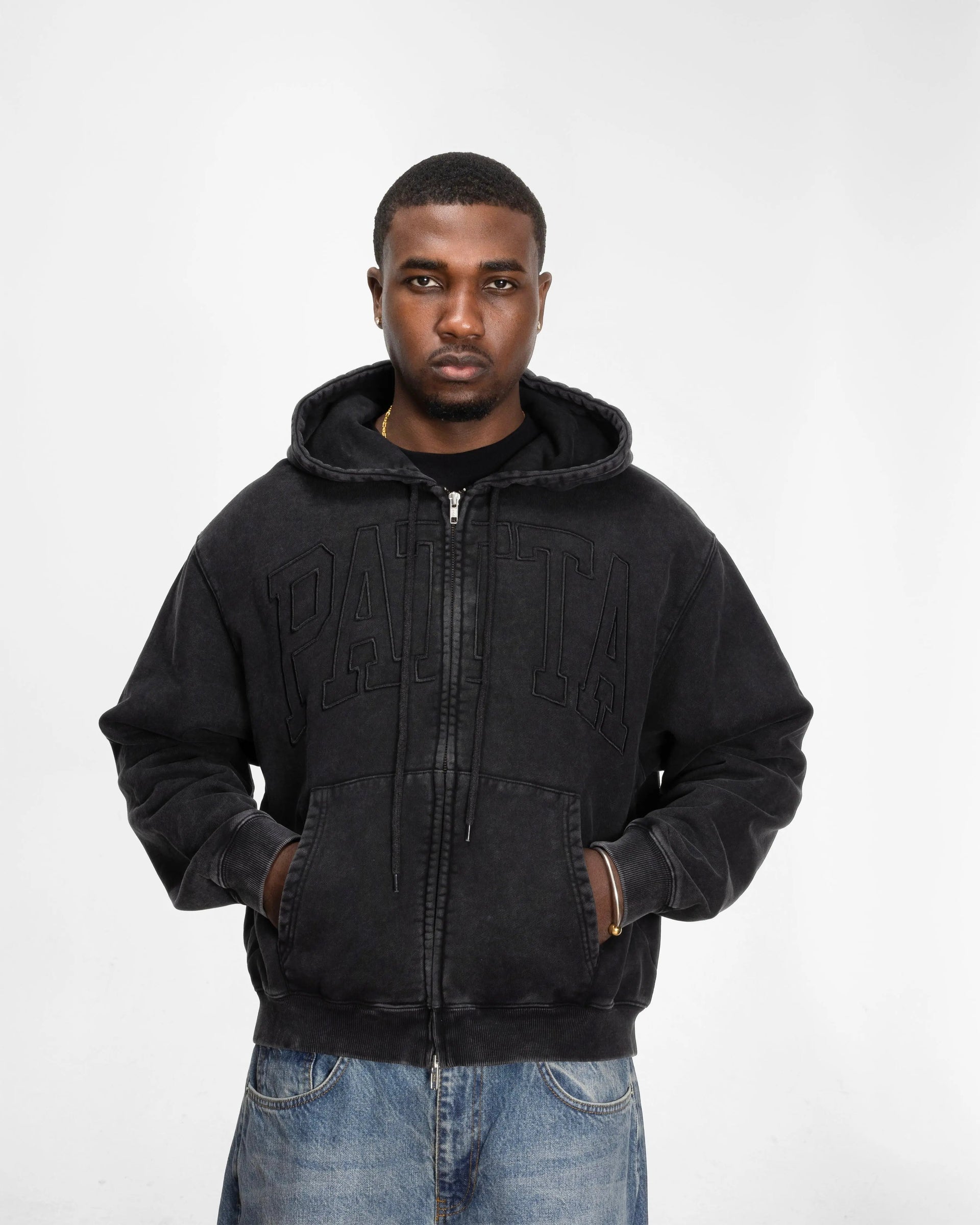 Patta Loopback Logo Zip Hooded Sweater (Moonless Night)